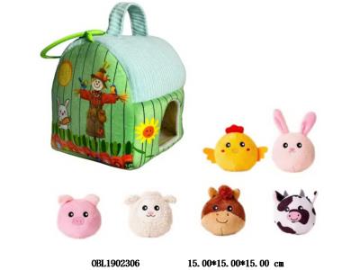 婴儿布绒绿色房子印花动物套装_OBL1902306