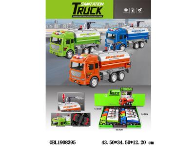 电动万向洒水车带灯光声音 车身2*AA不包电 车头3*AG13包电 3色混装 8只装一展示盒_OBL1908395