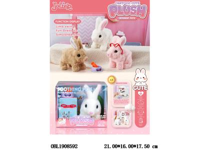 电动毛绒宠物兔套装 带声音 点头 2*AA不包电 3色混装_OBL1908592