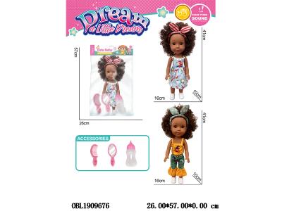 黑皮肤16寸全搪胶芭芘套装带6声IC 3*AG13包电 衣服1款1色 2款混装_OBL1909676