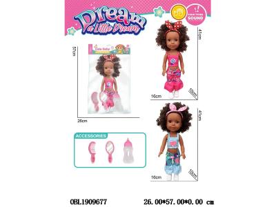 黑皮肤16寸全搪胶芭芘套装带6声IC 3*AG13包电 衣服1款1色 2款混装_OBL1909677