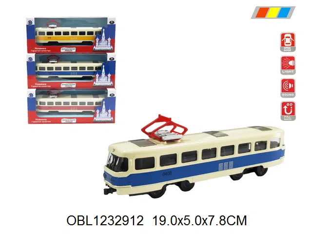 俄文合金回力有轨电车 带灯光声音 车身3粒纽扣·电池包电 可开车门 3色混装_OBL1232912