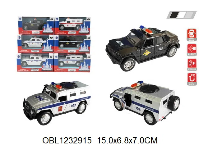 俄文合金回力警车 带灯光声音 车身3粒纽扣·电池包电 可开车门 2款各3色混装_OBL1232915