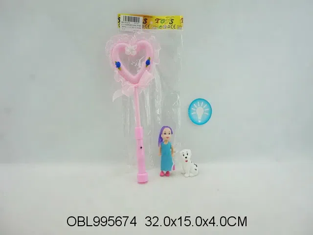 3.5寸实身芭芘配闪光棒/搪塑小狗带BB哨  包电  主体衣服1款2色混装_OBL995674