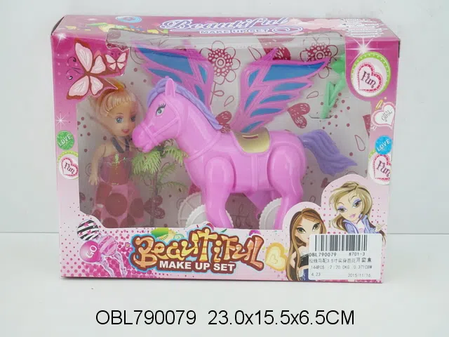 拉线马配3.5寸实身芭芘 梳子 树 白 红 紫3色混装 主体衣服1款1色_OBL790079