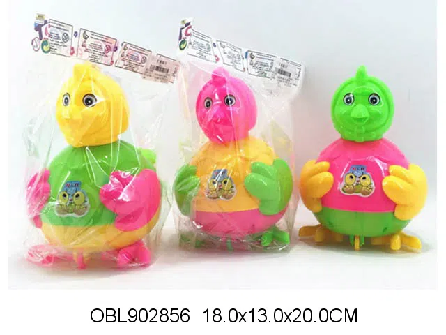 拉线卡通鸡带灯光 包电 黄 绿 玫红3色混装_OBL902856