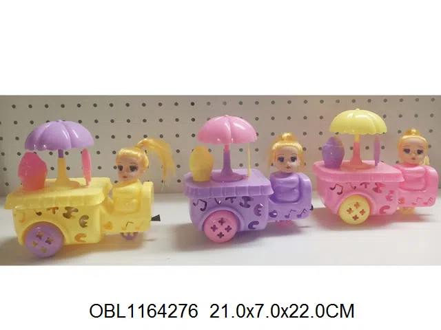 拉线芭芘公主雪糕车带灯光 2粒纽扣电池包电 3色混装_OBL1164276