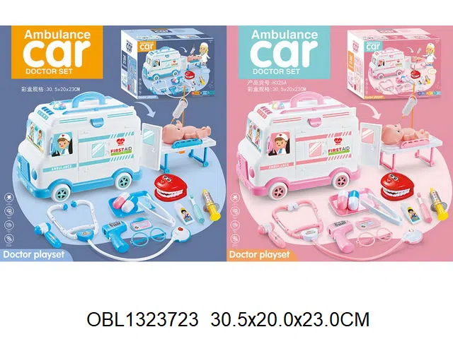 电动万向救护车套装带灯光声音 3*AA无包电 2*AAA无包电 2色混装_OBL1323723