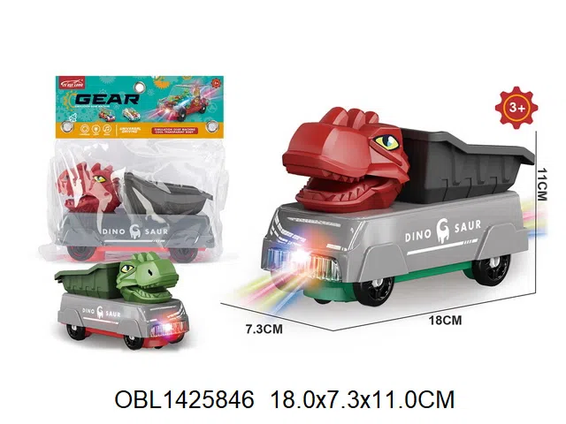 电动齿轮恐龙车带灯光音乐 3*AA无包电 2色混装_OBL1425846
