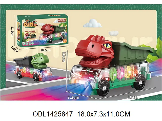 电动齿轮恐龙车带灯光音乐 3*AA无包电 2色混装_OBL1425847