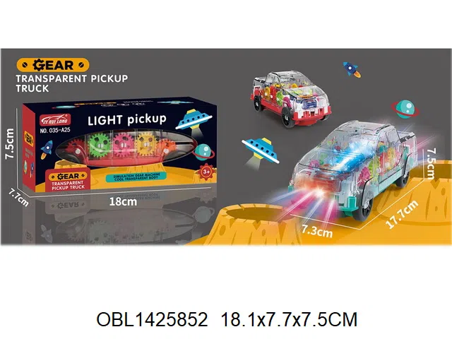 电动齿轮皮卡车带灯光音乐 3*AA无包电 2色混装_OBL1425852