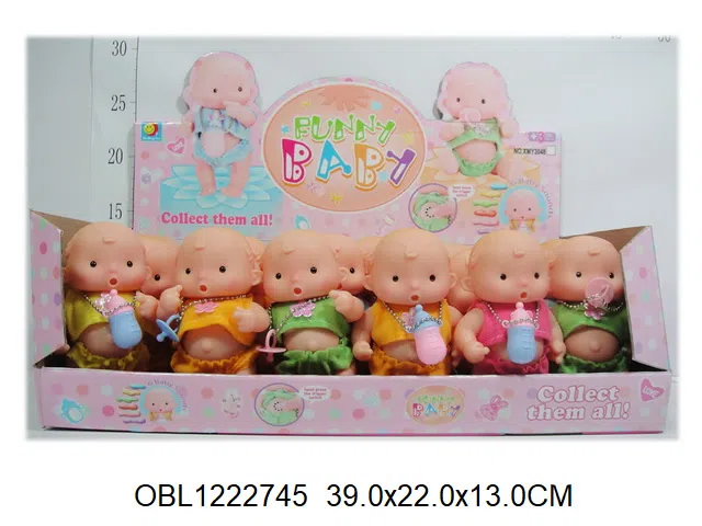 5.5寸搪胶香味公仔带6声IC配奶嘴 / 奶瓶 2*LI44纽扣电池包电 6款混装  衣服1款1色  24身装1展示盒_OBL1222745