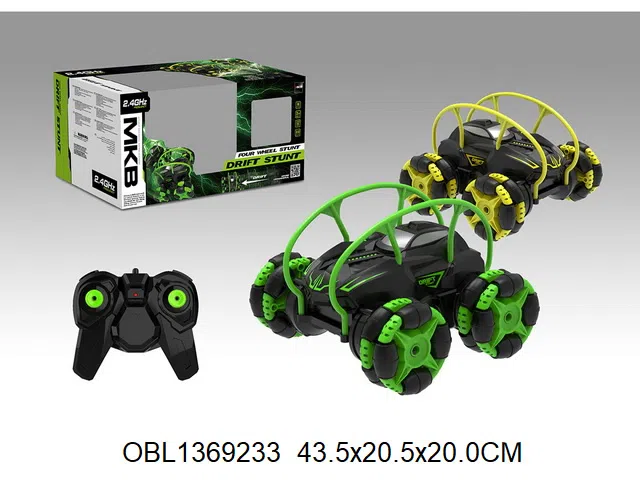 遥控翻滚漂移车 车身5*AA无包电 遥控器2*AA无包电 2.4G  黄 绿2色混装_OBL1369233